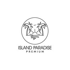 Summer on Tropical Island Mono Line Style Design