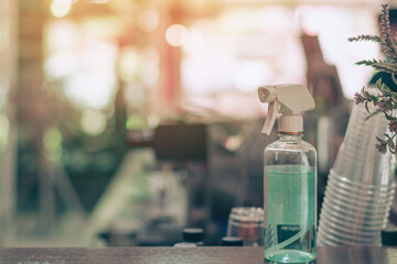 Alcohol gel bottle for hands cleaning to prevent the spreading of the Corona virus (Covid-19),...