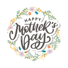 Elegant greeting card design with stylish text Mother s Day on colorful flowers decorated background.