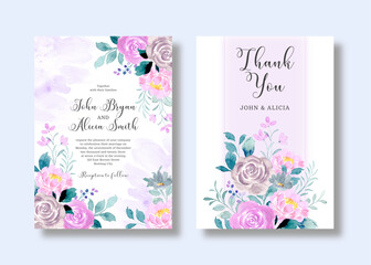 Wedding invitation card with rose flower watercolor