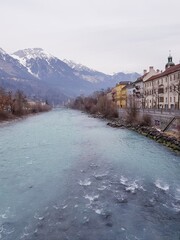 Fototapeta na wymiar Innsbruck view of river and mountains