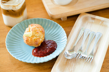 Scones with Butter and Strawberry Jam