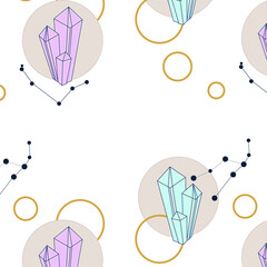 Seamless pattern with crystal and gold circle. Vector illustration.  