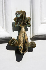 White door with fish door knocker
