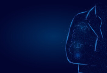 Doctor holding medicine stethoscope.Doctor in hospital background with copy space. Low poly wireframe digital vector illustration. Healthcare and medical concept.