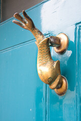 Blue door with fish door knocker