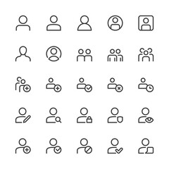 Simple Interface Icons Related to User and Profile. Editable Stroke. 32x32 Pixel Perfect.