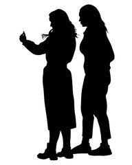 Young woman holds a smartphone in her hand. Isolated silhouettes of people on a white background