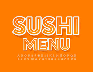 Vector stylish Banner Sushi menu. Trendy Creative Font. Original Alphabet Letters and Numbers