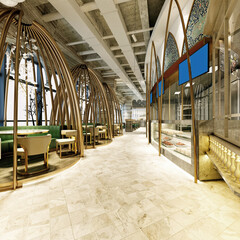 Obraz premium 3d render of luxury restaurant and cafeteria
