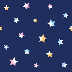 Seamless pattern of stars on blue background.