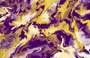 Marble abstract texture background with purple and yellow gold color.paint illustration.digital wall art
