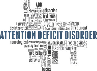 Fototapeta premium Attention Deficit Disorder vector illustration word cloud isolated on a white background.