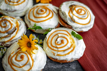 Delicious cinnabon with creamy glaze