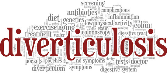 Diverticulosis vector illustration word cloud isolated on a white background.
