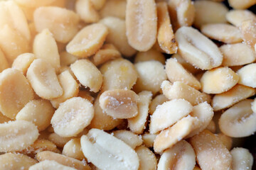 This is a salted peeled peanut close-up. Useful nuts.Background.