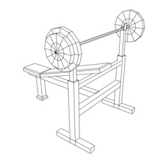 Barbell with weights. Gym equipment. Bodybuilding, powerlifting, fitness concept. Wireframe low poly mesh vector illustration.