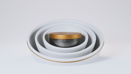 Luxury abstract gold podium inside hemisphere shell, simple and clean premium design, 3d illustration
