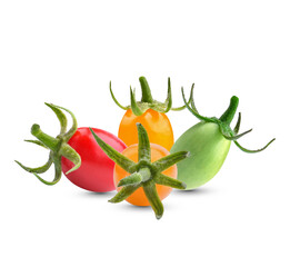 Red yellow green tomatoes  isolated  on white background.vegetable for salad.
