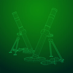 Firearm weapon army mortar and mine. Wireframe low poly mesh vector illustration