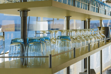 glasses in the cafeteria of the Vevey steamboat in Geneve, Switzerland