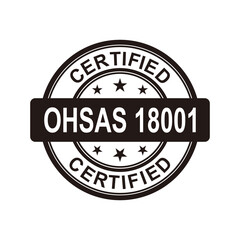 Ohsas 18001 certified black label on white background
