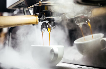 Bartender making coffee barista in a cafe
