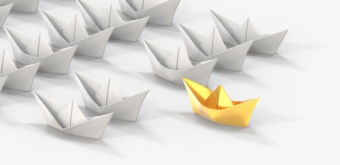 paper boat leadership business concept 3d