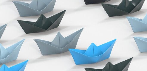 direction paper boat ship business concept 3d