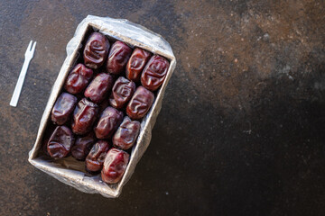 date fruit sweet dried fruits tasty snack diet top view copy space  food background rustic image 