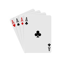 Playing cards four aces in priority ace club on a white background in vector EPS8
