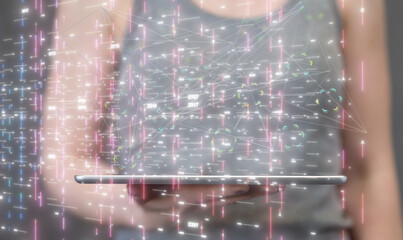 network holding in hand 3d connection data.