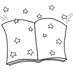 アイディアが詰まったキラキラ星の本のイラスト　線画