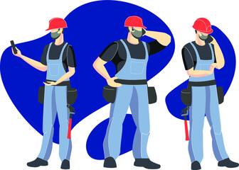 Builders, group illustration. Vector illustration. Industrial theme. Episode from the life of workers. Carpenters.