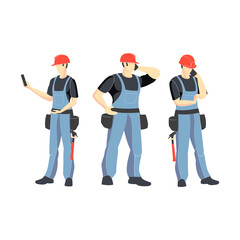 Builders, group illustration. Vector illustration. Industrial theme. Episode from the life of workers. Carpenters.