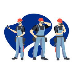 Builders, group illustration. Vector illustration. Industrial theme. Episode from the life of workers. Carpenters.