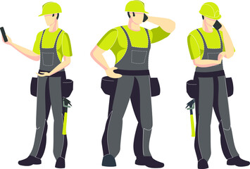 Obraz premium Builders, group illustration. Vector illustration. Industrial theme. Episode from the life of workers. Carpenters.