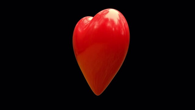 rounded 3d heart that rotates on its axis, with a red texture and soft reflections with alpha