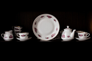 White ceramic plate mock up, vintage tea set