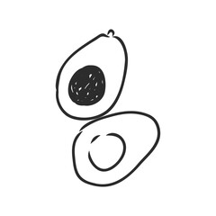 Avocado slice Vector hand drawn vector illustration. Tropical summer fruit engraved style. Detailed food drawing. Great for label, poster, print. Black isolated on white background