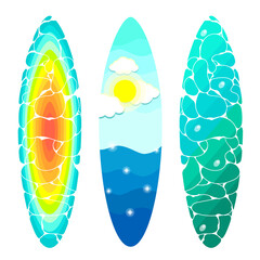 Set of surfboards  with a pattern. Vector illustration isolated on a white background