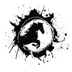 Grunge horse black vector  illustration ink splashes
