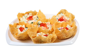 salad in a cheese baskets side view