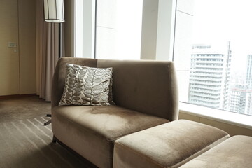 Modern living-room interior with a beige sofa - リビングの風景 ソファ