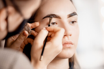 Eyebrow tint, master correction of brow hair women in beauty salon