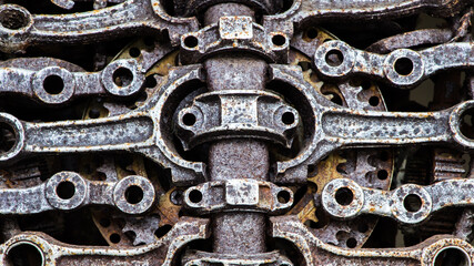 steampunk texture, background, abstract stylized collage of a mechanical device similar to ribs and spine, rust and traces of erosion are visible