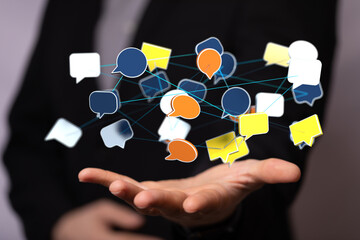touching messaging and chatting icon. Chat concept