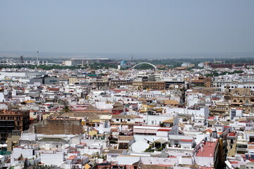 Obraz premium City View from Giralda Spire Bell Tower in Seville Cathedral in Andalusia Spain.