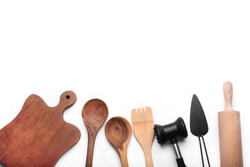 Set of kitchen utensils on white background
