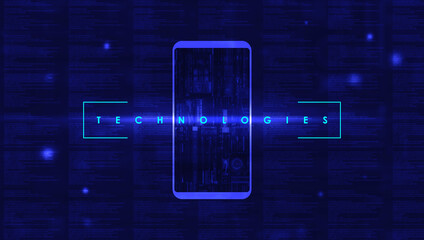 Digital technology background. New smartphone on a blue background.